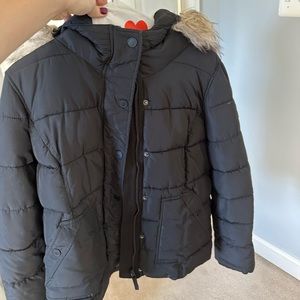 American Eagle Black Winter Coat with Fur Hood